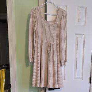 SHEIN Cream A-Line Dress with Bishop Sleeves